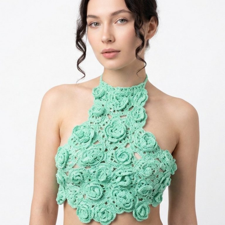 Crocheted flower crop top 8